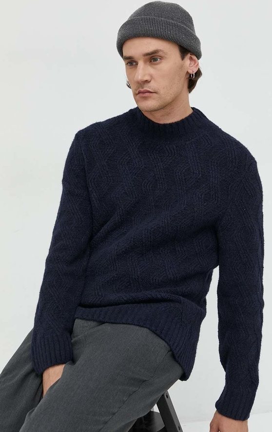 Granatowy sweter Abercrombie & Fitch z okrągłym dekoltem w stylu casual