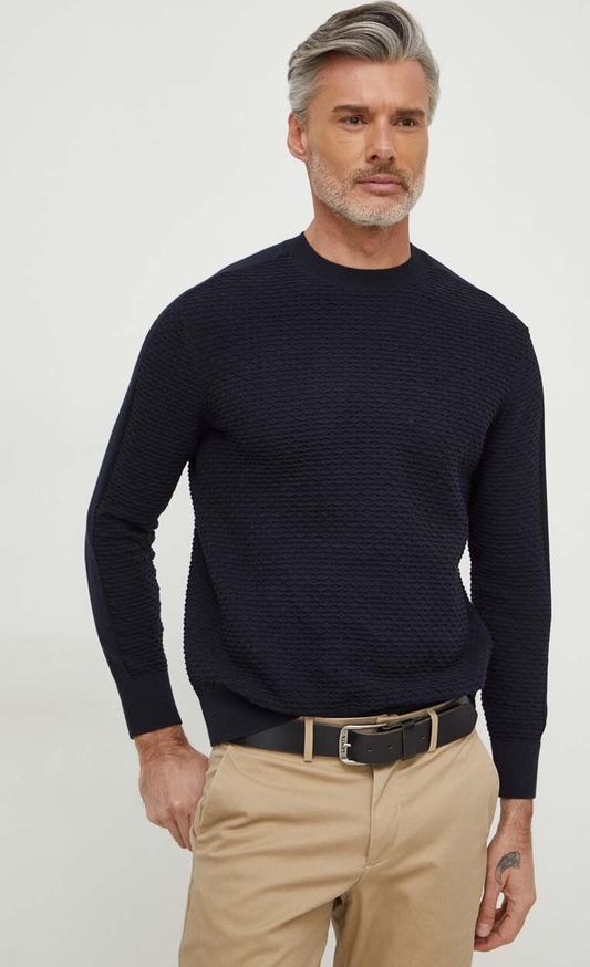 Granatowy sweter Armani Exchange z bawełny z okrągłym dekoltem