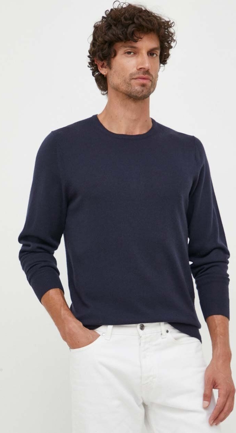 Granatowy sweter Calvin Klein z okrągłym dekoltem w stylu casual z dzianiny