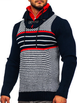 Granatowy sweter Denley z golfem z wełny w młodzieżowym stylu