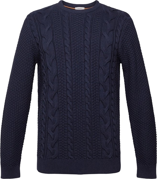 Granatowy sweter Esprit z bawełny z okrągłym dekoltem w stylu casual