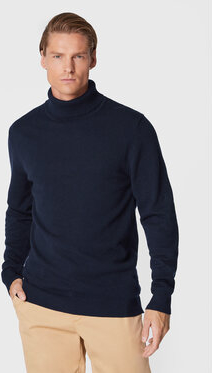Granatowy sweter Gino Rossi z golfem w stylu casual
