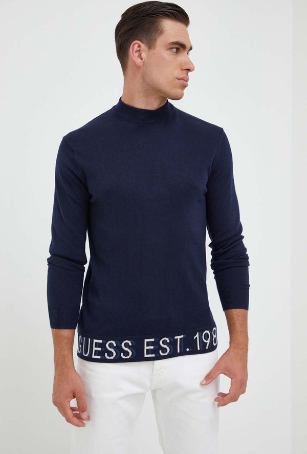 Granatowy sweter Guess w stylu casual z okrągłym dekoltem