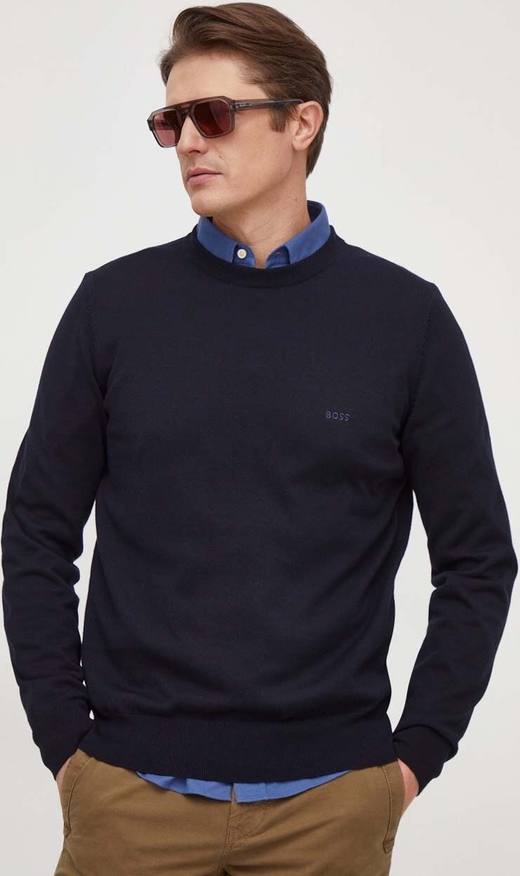 Granatowy sweter Hugo Boss w stylu casual z okrągłym dekoltem