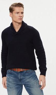 Granatowy sweter Hugo Boss ze stójką w stylu casual