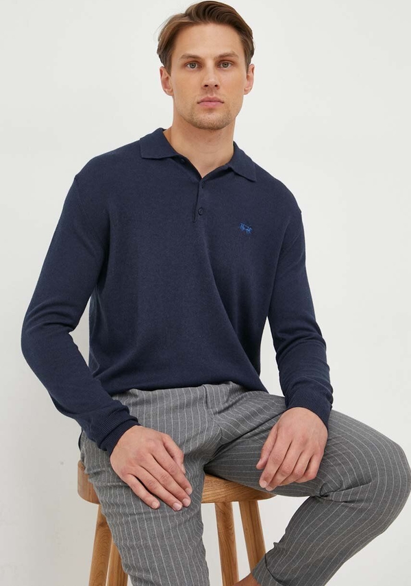 Granatowy sweter La Martina z wełny w stylu casual