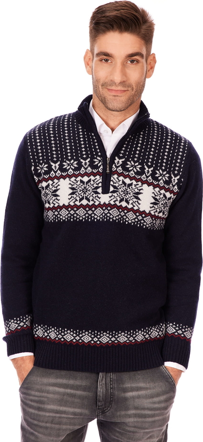 Granatowy sweter Lanieri Fashion ze stójką