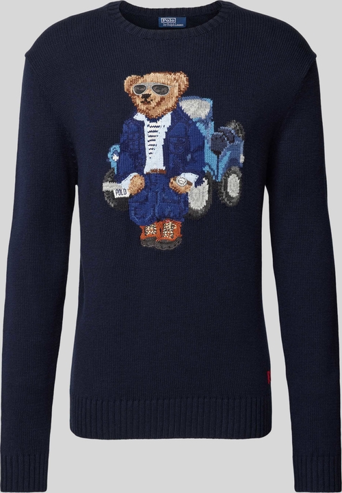 Granatowy sweter POLO RALPH LAUREN z okrągłym dekoltem z nadrukiem w młodzieżowym stylu