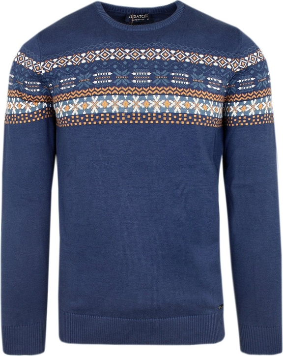 Granatowy sweter Rugatchi w młodzieżowym stylu z bawełny z okrągłym dekoltem