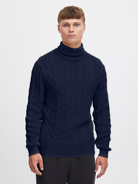 Granatowy sweter Solid z golfem w stylu casual