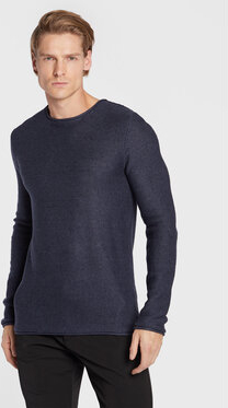 Granatowy sweter Solid z okrągłym dekoltem w stylu casual