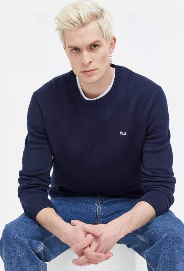 Granatowy sweter Tommy Jeans z okrągłym dekoltem w stylu casual