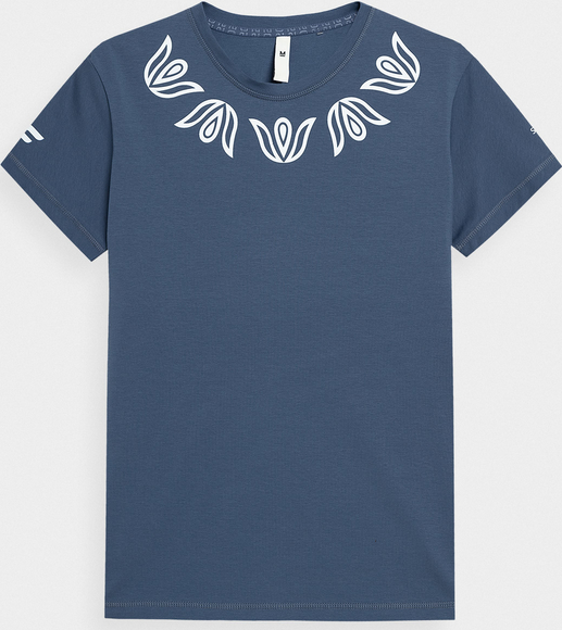 Granatowy t-shirt 4F w młodzieżowym stylu z okrągłym dekoltem z krótkim rękawem