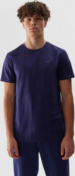 Granatowy t-shirt 4F z krótkim rękawem z bawełny w sportowym stylu