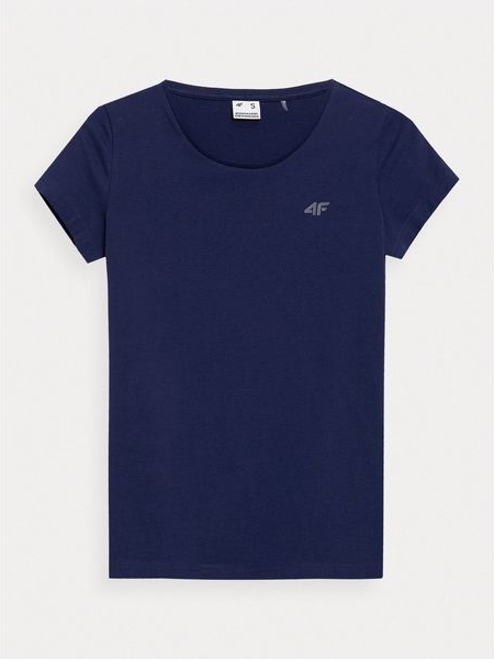 Granatowy t-shirt 4F z tkaniny z okrągłym dekoltem w sportowym stylu