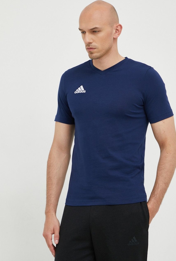 Granatowy t-shirt Adidas Performance w sportowym stylu z krótkim rękawem z dzianiny