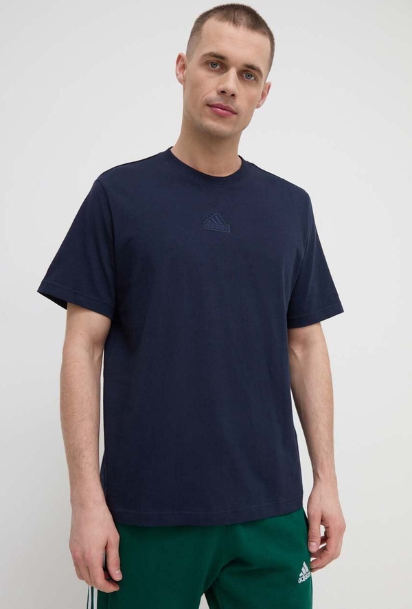 Granatowy t-shirt Adidas z bawełny