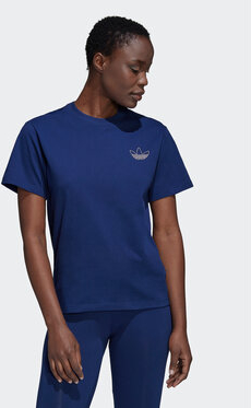 Granatowy t-shirt Adidas z okrągłym dekoltem w sportowym stylu
