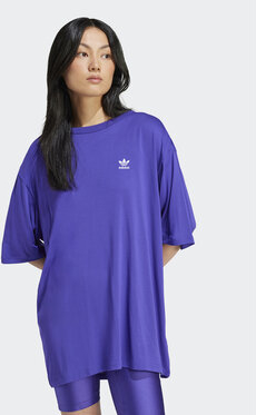 Granatowy t-shirt Adidas z okrągłym dekoltem z krótkim rękawem