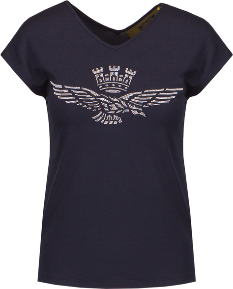Granatowy t-shirt Aeronautica Militare w militarnym stylu z okrągłym dekoltem z krótkim rękawem