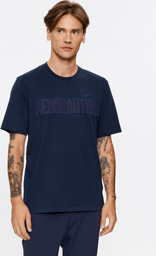 Granatowy t-shirt Aeronautica Militare w młodzieżowym stylu z krótkim rękawem