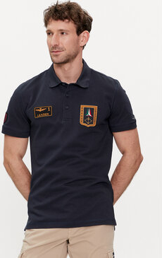 Granatowy t-shirt Aeronautica Militare w młodzieżowym stylu z krótkim rękawem