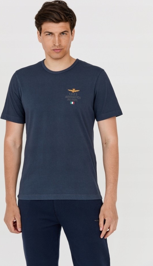 Granatowy t-shirt Aeronautica Militare z krótkim rękawem w stylu casual