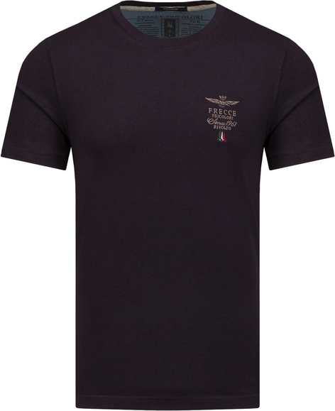 Granatowy t-shirt Aeronautica Militare z krótkim rękawem z bawełny