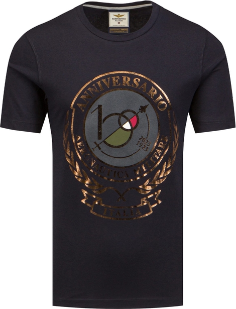 Granatowy t-shirt Aeronautica Militare z krótkim rękawem z nadrukiem