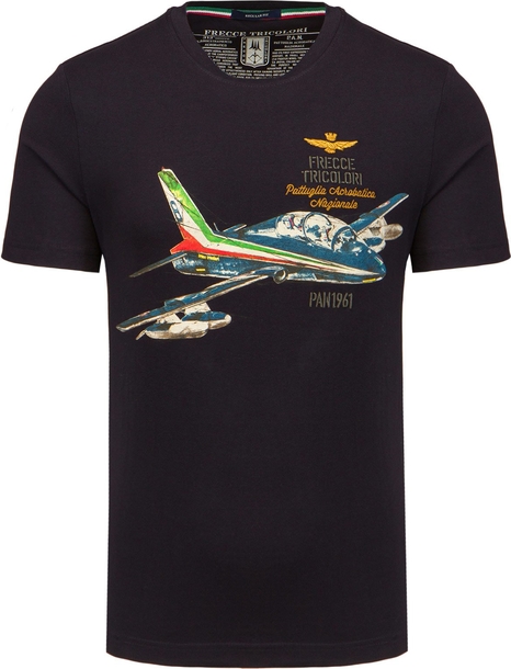 Granatowy t-shirt Aeronautica Militare z nadrukiem z bawełny w młodzieżowym stylu