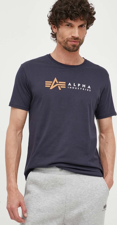 Granatowy t-shirt Alpha Industries z bawełny w młodzieżowym stylu