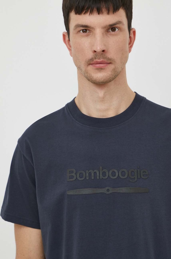 Granatowy t-shirt answear.com z nadrukiem z krótkim rękawem z bawełny