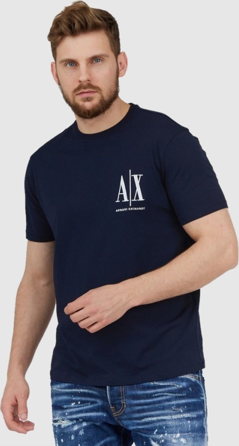 Granatowy t-shirt Armani Exchange w stylu casual z krótkim rękawem