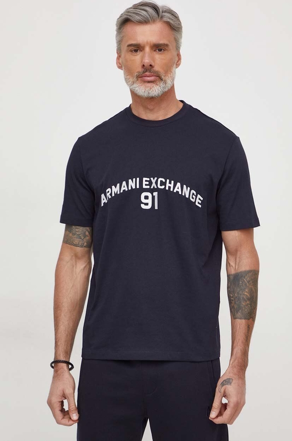 Granatowy t-shirt Armani Exchange z bawełny w młodzieżowym stylu