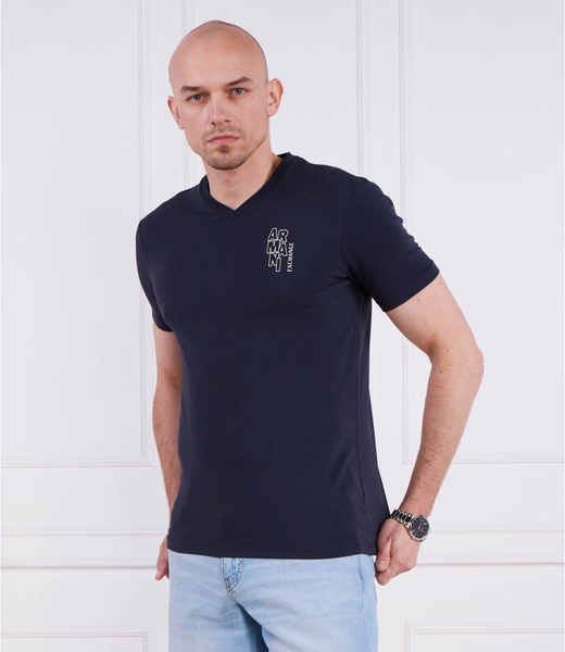 Granatowy t-shirt Armani Exchange z bawełny w stylu casual