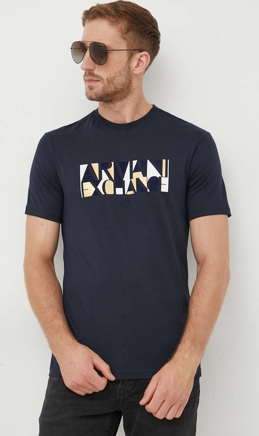 Granatowy t-shirt Armani Exchange z krótkim rękawem z dzianiny