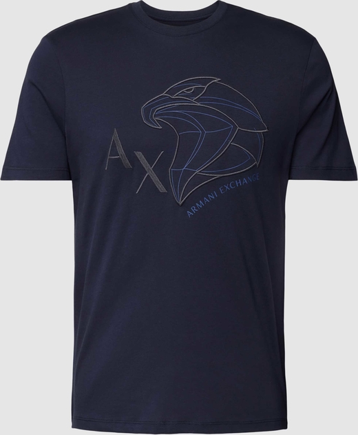 Granatowy t-shirt Armani Exchange z krótkim rękawem z nadrukiem