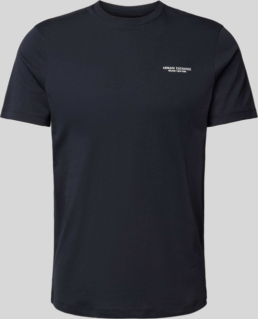 Granatowy t-shirt Armani Exchange z nadrukiem w stylu casual z krótkim rękawem