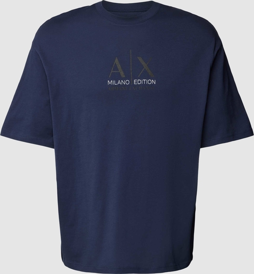Granatowy t-shirt Armani Exchange z nadrukiem z bawełny z krótkim rękawem