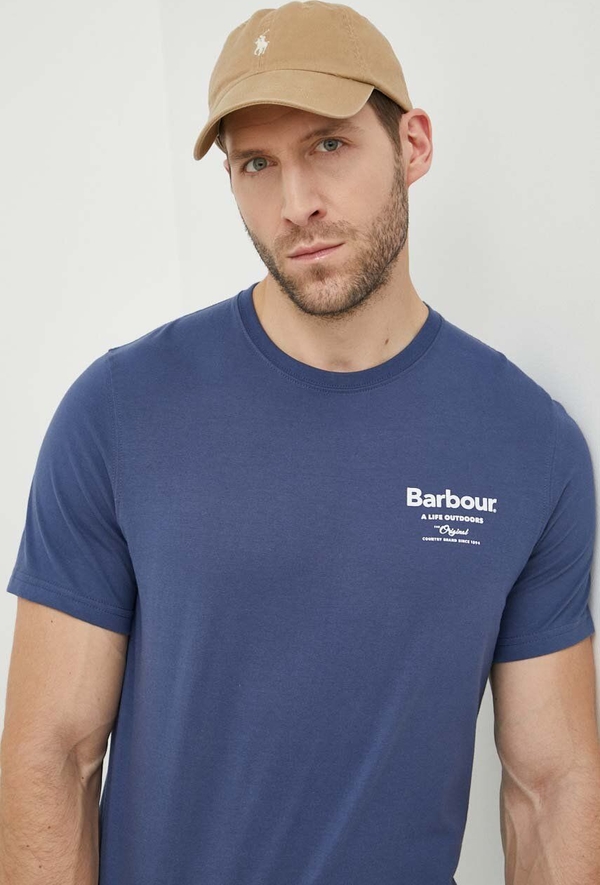 Granatowy t-shirt Barbour z krótkim rękawem