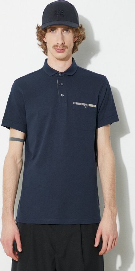 Granatowy t-shirt Barbour z krótkim rękawem z bawełny w stylu casual