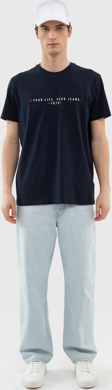 Granatowy t-shirt Big Star w młodzieżowym stylu z nadrukiem z krótkim rękawem
