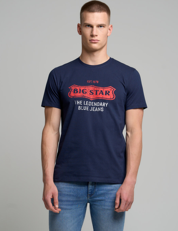 Granatowy t-shirt Big Star z krótkim rękawem z nadrukiem w młodzieżowym stylu