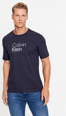 Granatowy t-shirt Calvin Klein w młodzieżowym stylu z krótkim rękawem