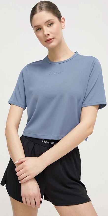 Granatowy t-shirt Calvin Klein z okrągłym dekoltem z krótkim rękawem w stylu casual