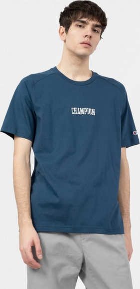 Granatowy t-shirt Champion z krótkim rękawem z bawełny