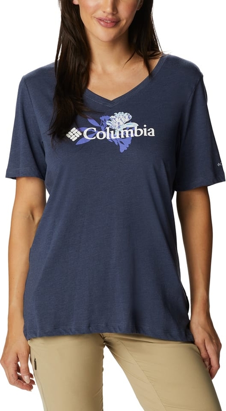 Granatowy t-shirt Columbia w sportowym stylu z krótkim rękawem