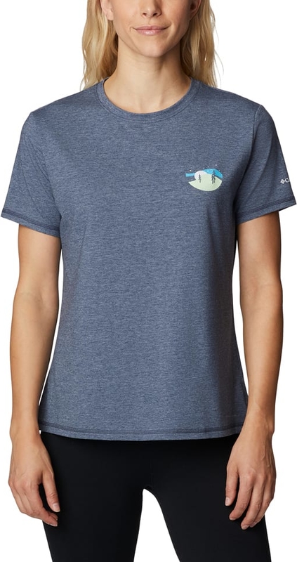 Granatowy t-shirt Columbia w sportowym stylu z okrągłym dekoltem