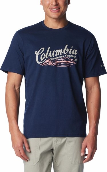 Granatowy t-shirt Columbia z krótkim rękawem w młodzieżowym stylu