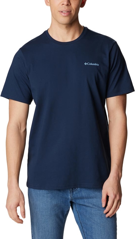 Granatowy t-shirt Columbia z krótkim rękawem w sportowym stylu
